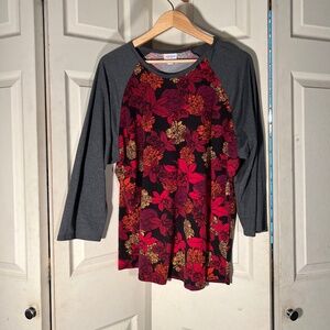 LulaRoe Randy Gray and Floral Shirt Size 3XL